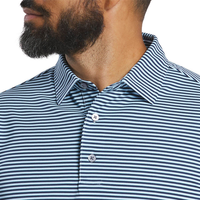 FootJoy Athletic Fit Multi-Stripe Pique Golf Polo Previous Season Style Navy/Light Blue/White - 26 Men