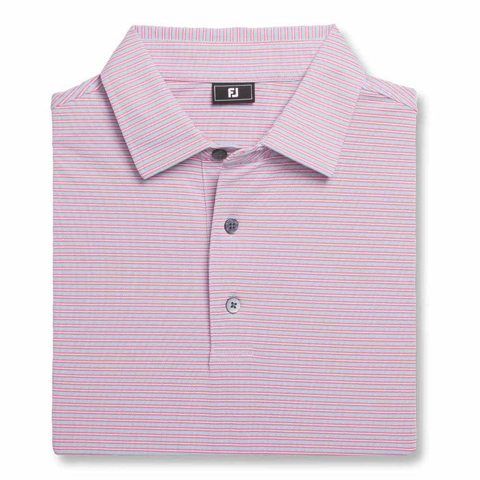 FootJoy Athletic Fit Multi-Stripe Pique Golf Polo Previous Season Style Sky/Pink/White - 26 Men