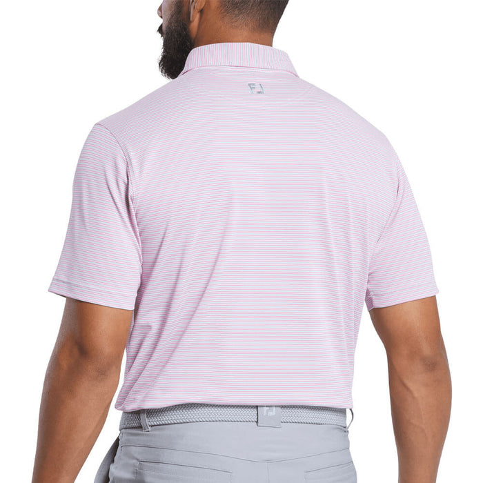 FootJoy Athletic Fit Multi-Stripe Pique Golf Polo Previous Season Style Sky/Pink/White - 26 Men