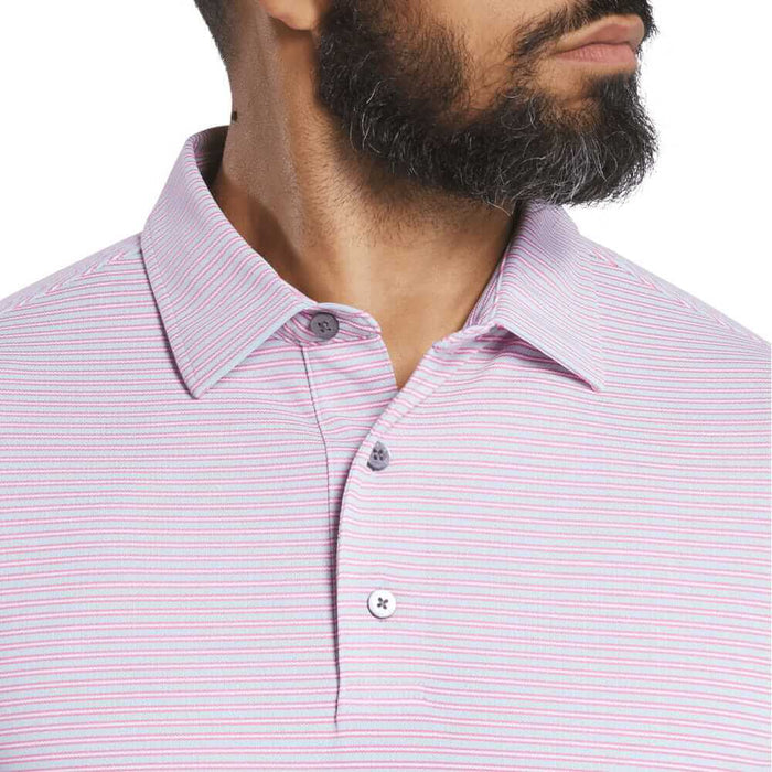 FootJoy Athletic Fit Multi-Stripe Pique Golf Polo Previous Season Style Sky/Pink/White - 26 Men