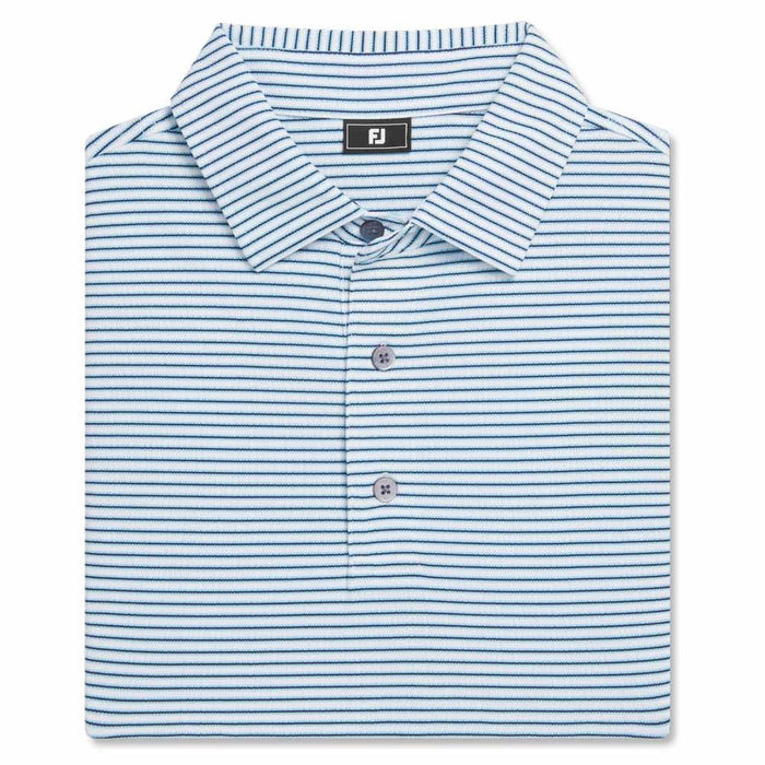 FootJoy Athletic Fit Multi-Stripe Pique Golf Polo Previous Season Style White/Light Blue/Navy - 26 Men