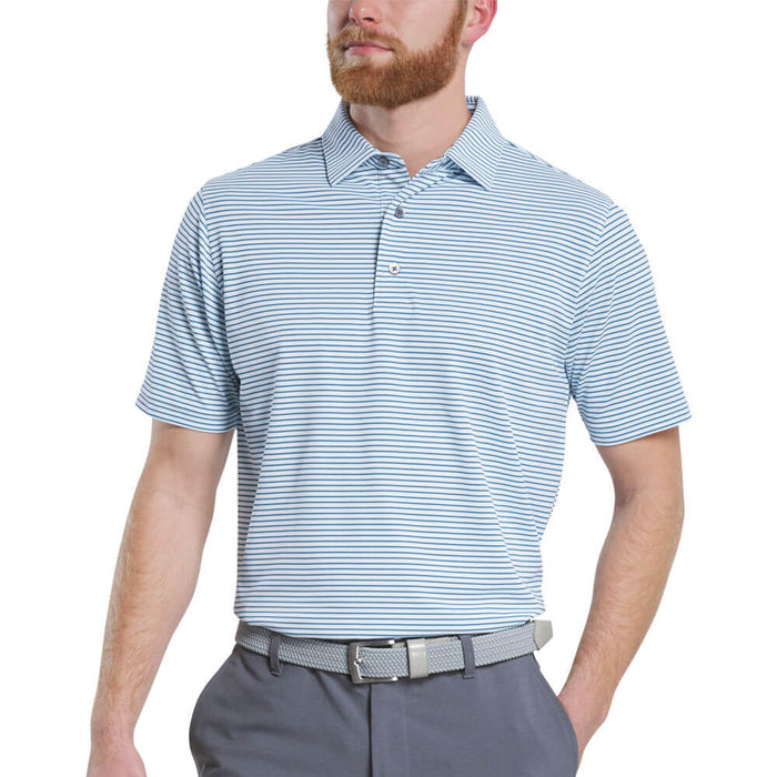 FootJoy Athletic Fit Multi-Stripe Pique Golf Polo Previous Season Style White/Light Blue/Navy - 26 Men