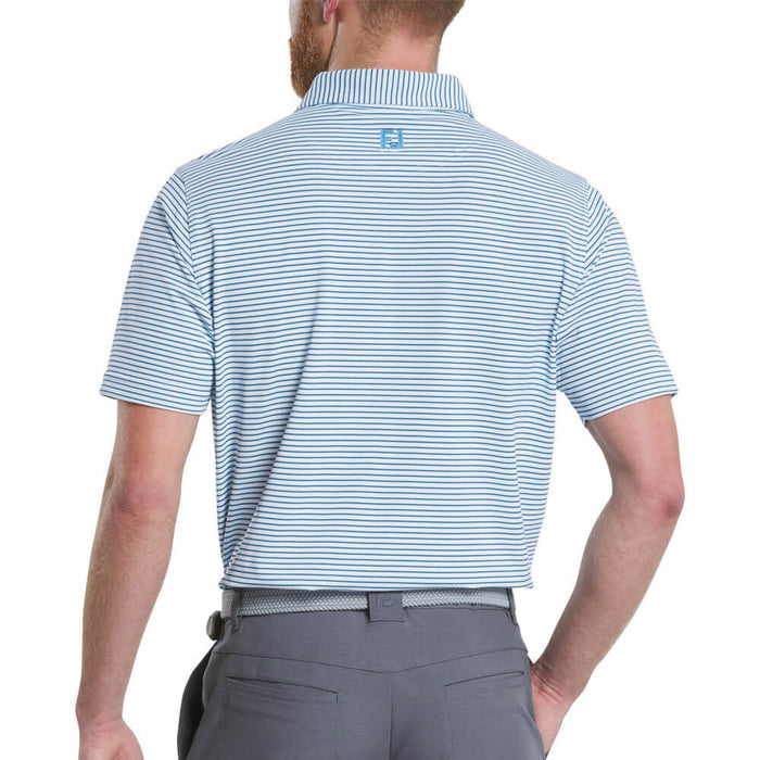 FootJoy Athletic Fit Multi-Stripe Pique Golf Polo Previous Season Style White/Light Blue/Navy - 26 Men