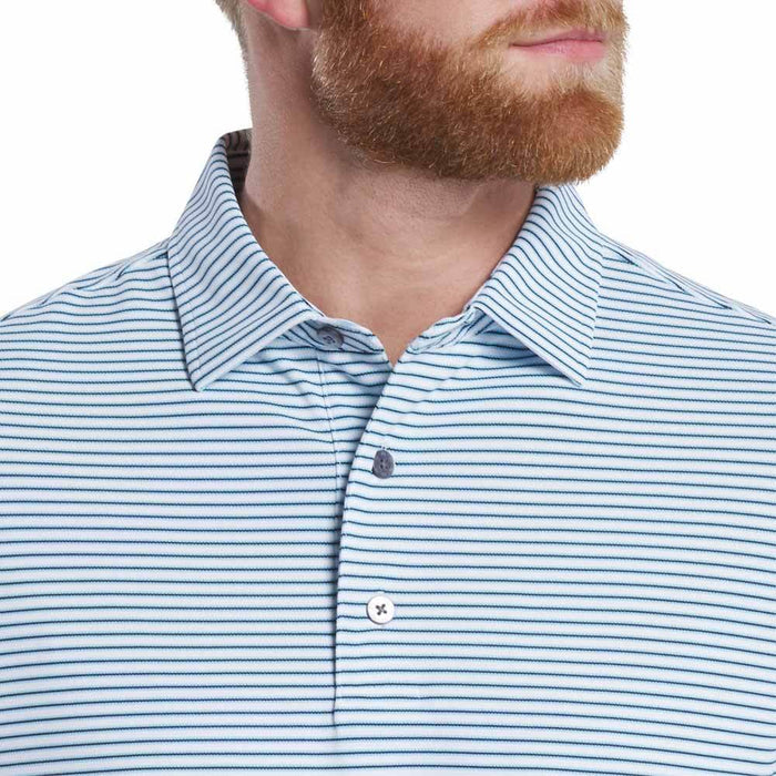 FootJoy Athletic Fit Multi-Stripe Pique Golf Polo Previous Season Style White/Light Blue/Navy - 26 Men