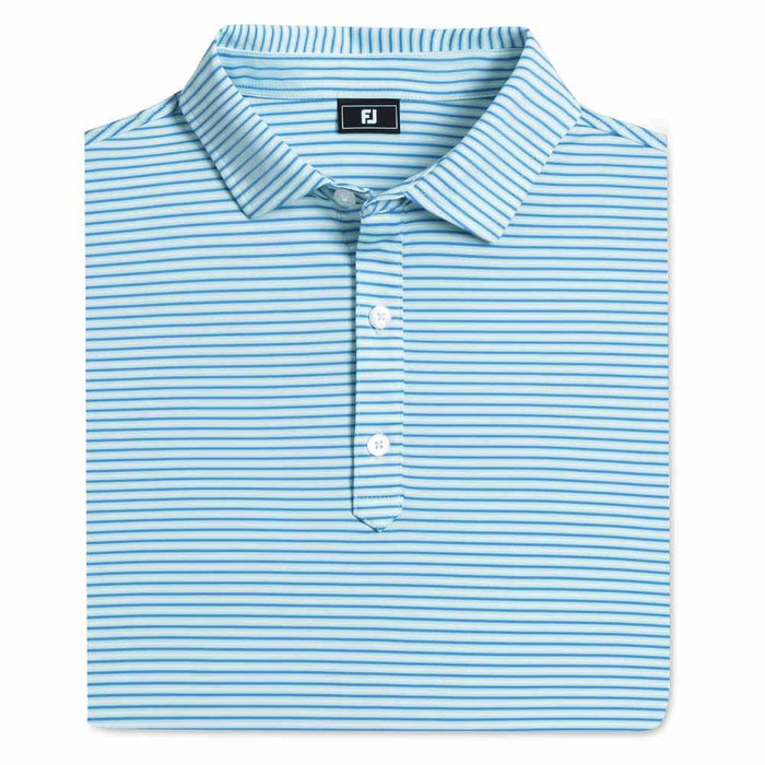 FootJoy Athletic Fit Smooth Stripe Lisle Golf Polo Previous Season Style Mint/Blue/White - 26 Men