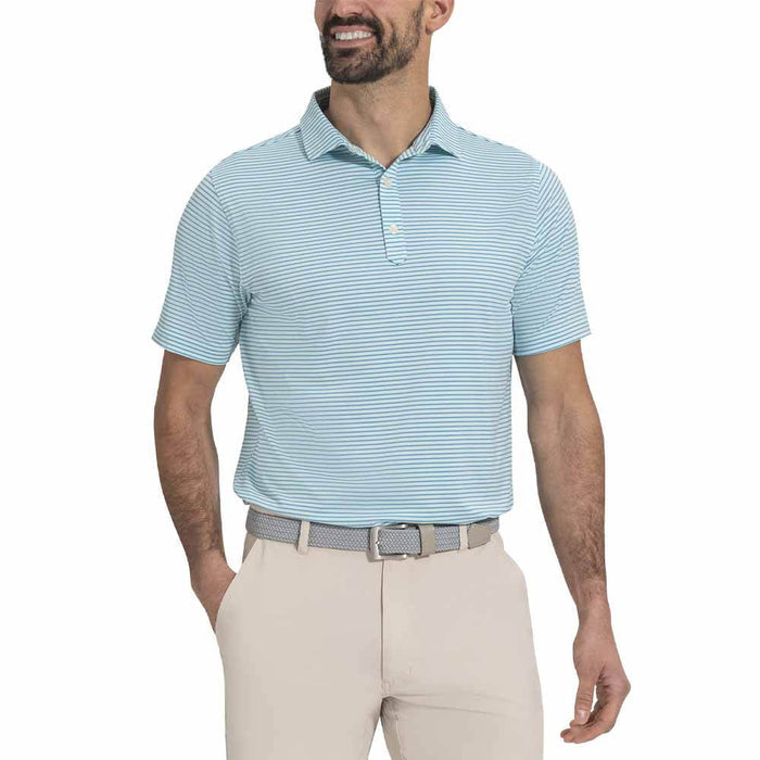 FootJoy Athletic Fit Smooth Stripe Lisle Golf Polo Previous Season Style Mint/Blue/White - 26 Men