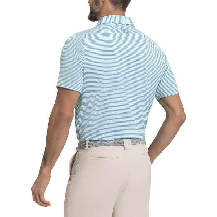 FootJoy Athletic Fit Smooth Stripe Lisle Golf Polo Previous Season Style Mint/Blue/White - 26 Men