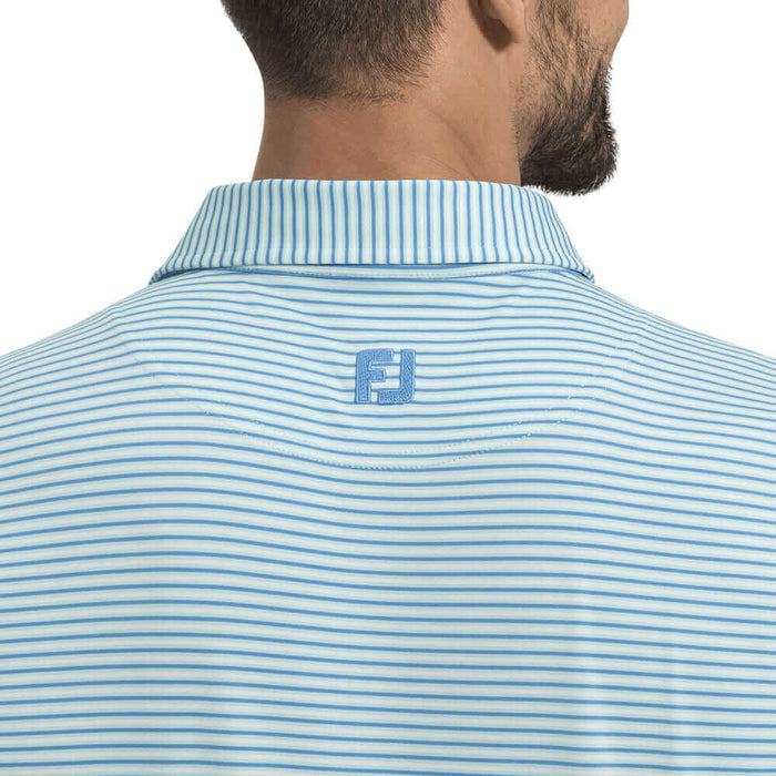 FootJoy Athletic Fit Smooth Stripe Lisle Golf Polo Previous Season Style Mint/Blue/White - 26 Men