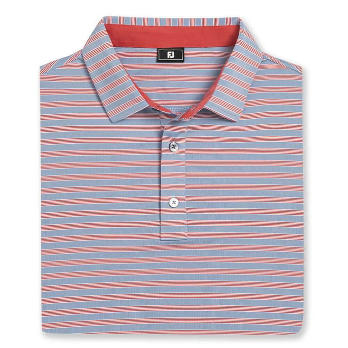 FootJoy Pinstripe Cluster Stripe Lisle Golf Polo Previous Season Style Chambray/Nantucket Red/White - 26 Men