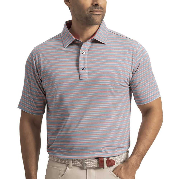 FootJoy Pinstripe Cluster Stripe Lisle Golf Polo Previous Season Style Chambray/Nantucket Red/White - 26 Men