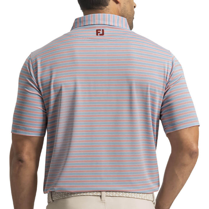 FootJoy Pinstripe Cluster Stripe Lisle Golf Polo Previous Season Style Chambray/Nantucket Red/White - 26 Men