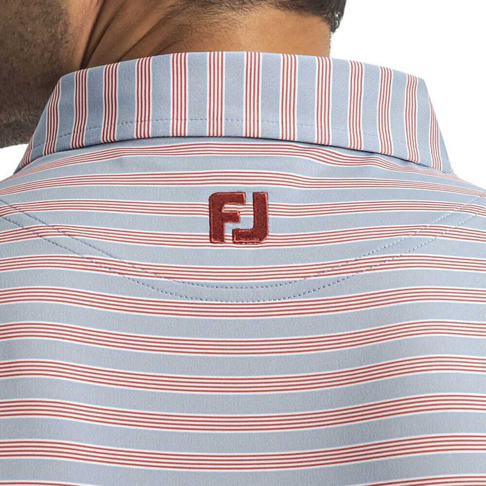 FootJoy Pinstripe Cluster Stripe Lisle Golf Polo Previous Season Style Chambray/Nantucket Red/White - 26 Men