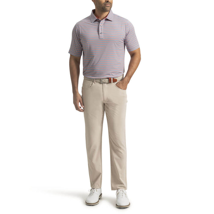 FootJoy Pinstripe Cluster Stripe Lisle Golf Polo Previous Season Style Chambray/Nantucket Red/White - 26 Men