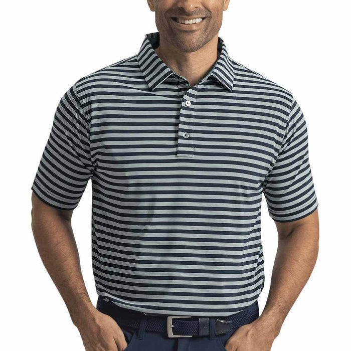 FootJoy Pinstripe Cluster Stripe Lisle Golf Polo Previous Season Style Navy/Field Green/White - 26 Men