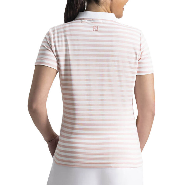 FootJoy Stripe Golf Polo White/Chalk Pink - SF26 Women
