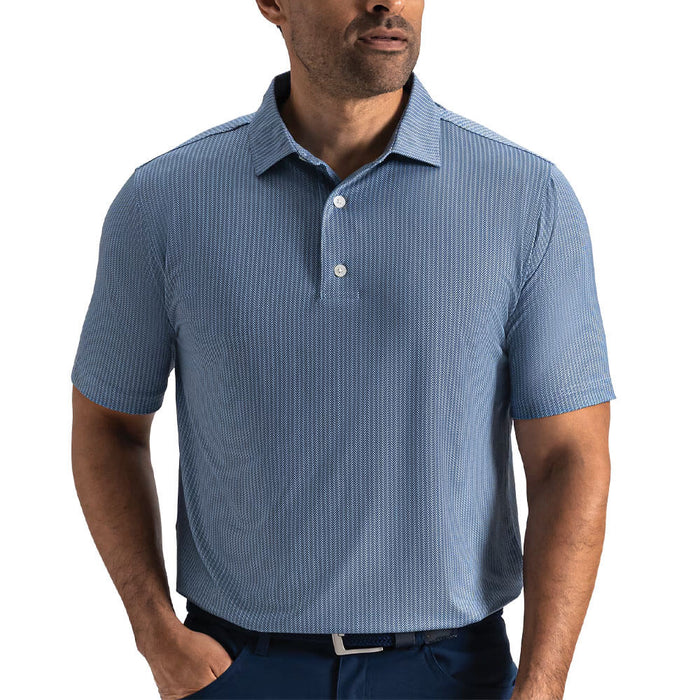 FootJoy Tee Time Print Lisle Golf Polo Navy/Light Blue - SF26 Men