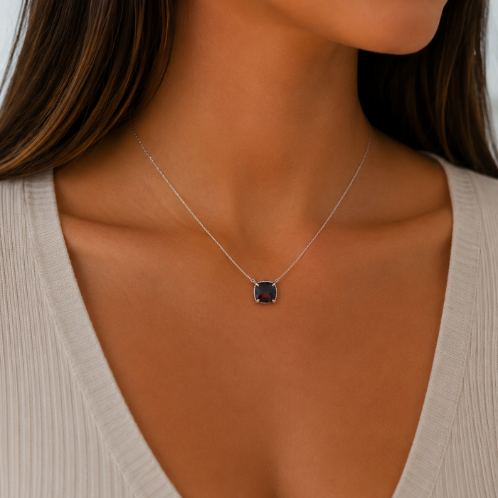 Garnet Sterling Silver Pendant Necklace