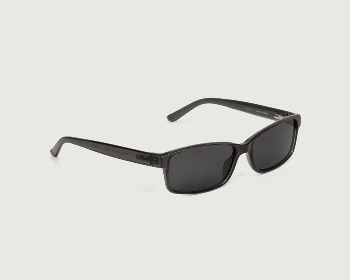 Heron::Gene Wide Sunglasses rectangle black recycled polyester front diagonal