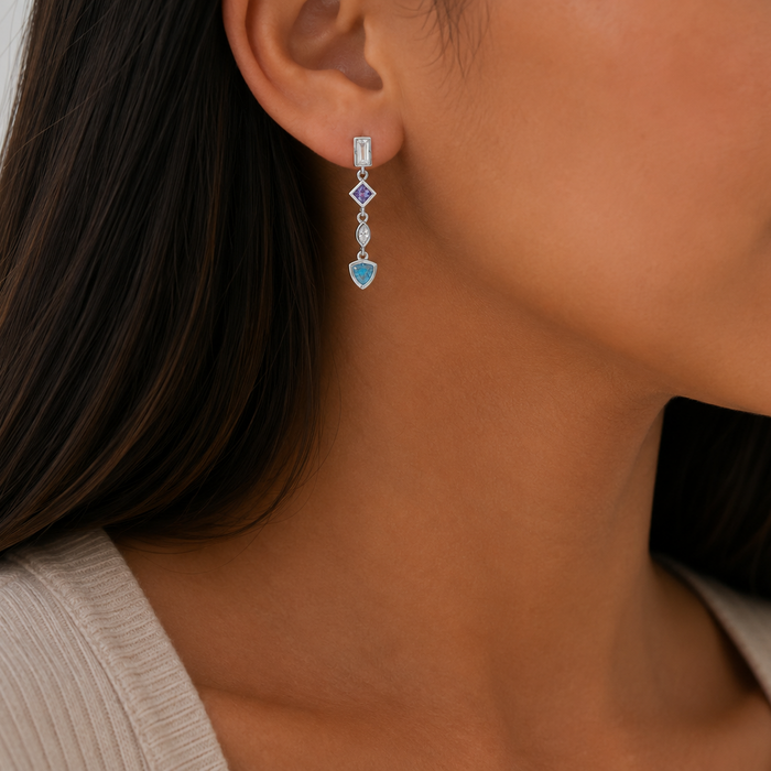 Geometric Cubic Zirconia Drop Earrings