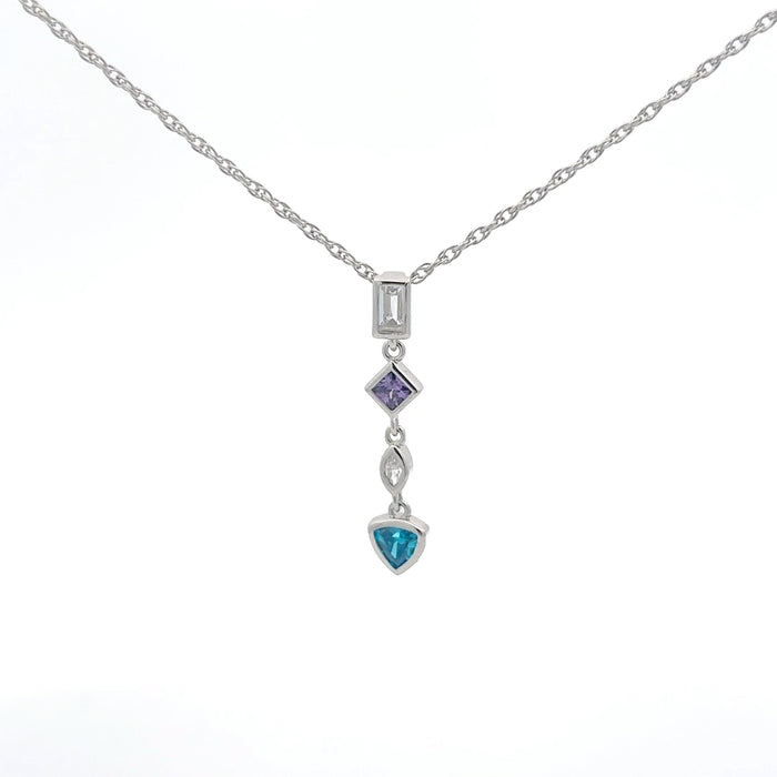 Geometric Cubic Zirconia Drop Pendant Necklace