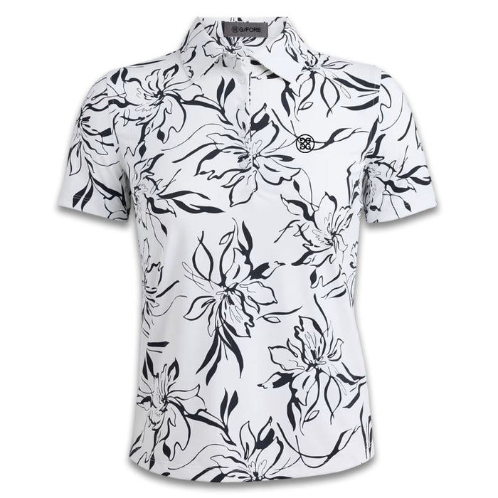Gfore Big Floral Silky Tech Nylon Golf Polo (with Gfore Emblem) Snow/Onyx - FA26 Women