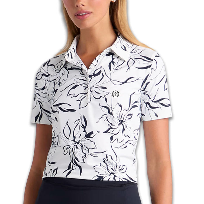 Gfore Big Floral Silky Tech Nylon Golf Polo (with Gfore Emblem) Snow/Onyx - FA26 Women