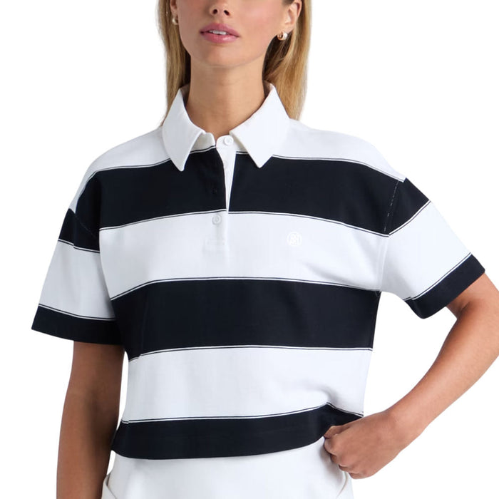 Gfore Striped It Boxy Rugby Golf Polo (with Gfore Emblem) Snow/Onyx - FA26 Women