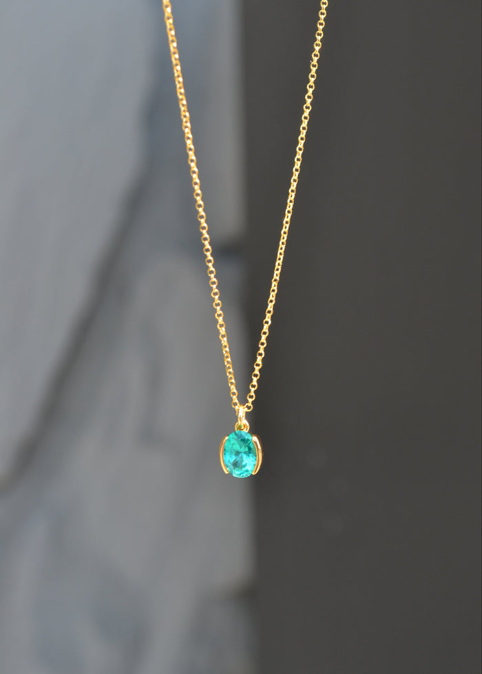 Gold Plated Green Stone Pendant Necklace