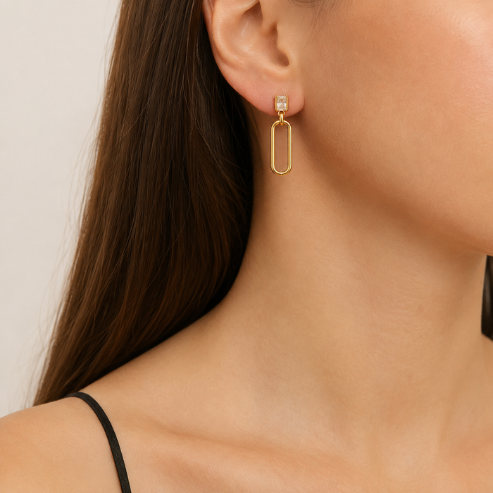 Gold Plated Rectangular Drop Earrings