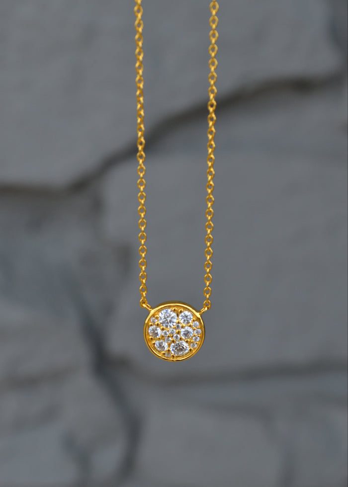 Gold Plated Round Stone Station Necklace