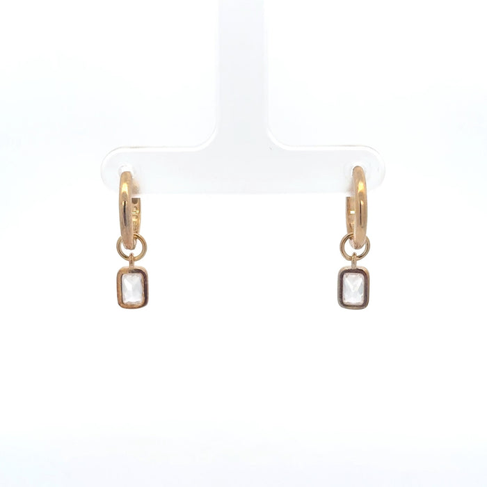 Gold Plated Stone Drop Hoop Earrings