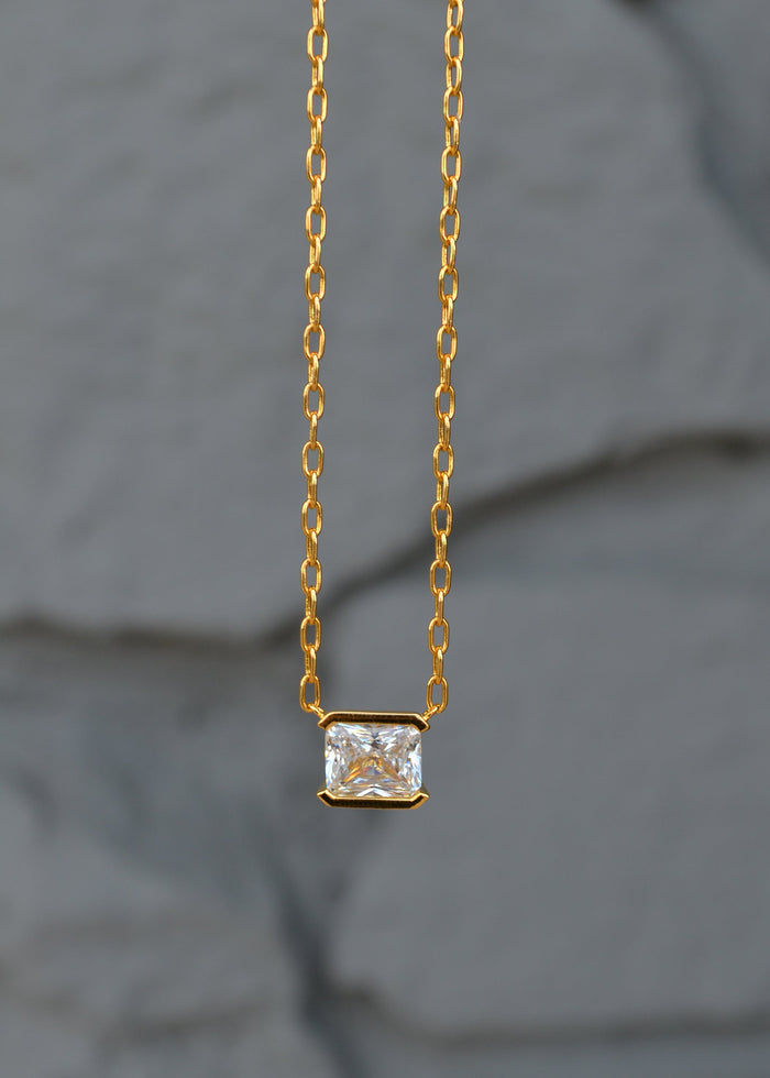 Gold Plated Stone Solitaire Necklace