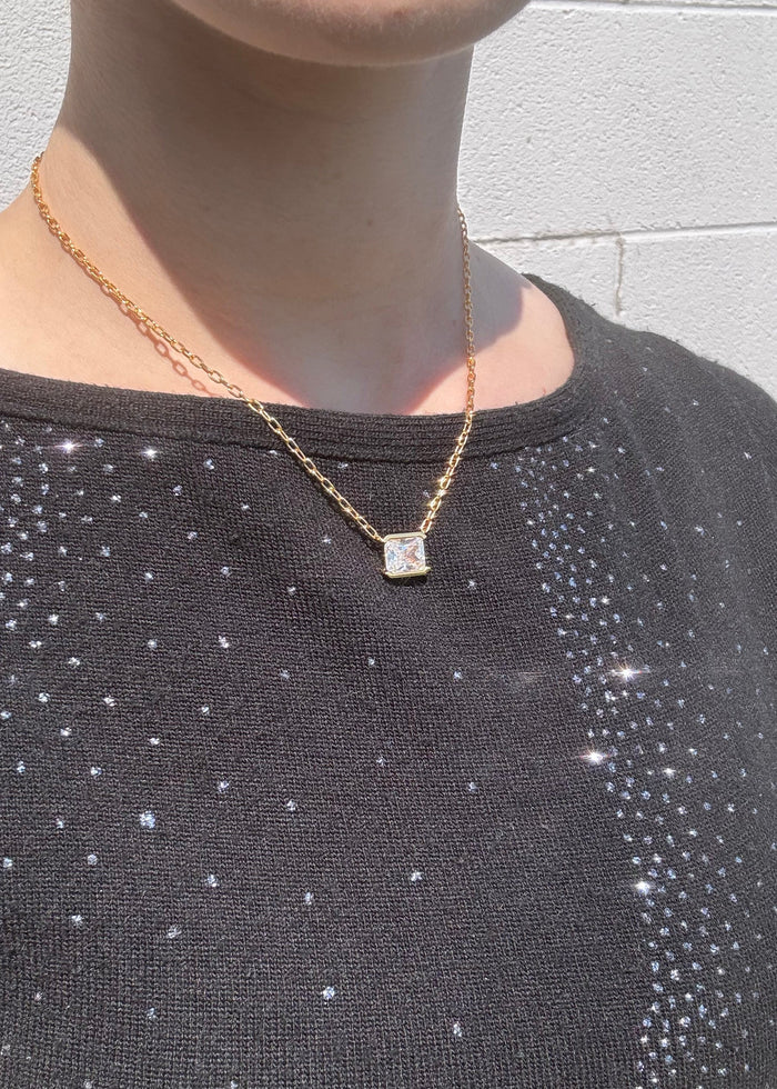 Gold Plated Stone Solitaire Necklace