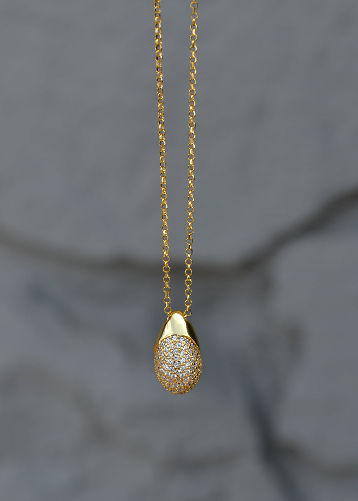 Gold Plated Stone Teardrop Pendant Necklace