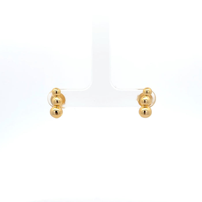 Gold Plated Triple Bead Stud Earrings