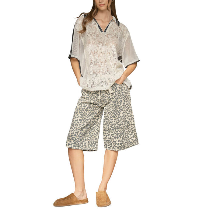 Golfio - Aaron & Amber Sporty Oversized Lace Polo Golf T-Shirt Ivory - 26 Women