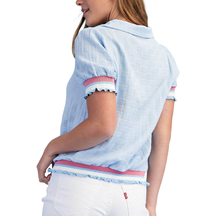 Golfio - Gigio Textured V-Neck Golf Top Light Blue - 26 Women