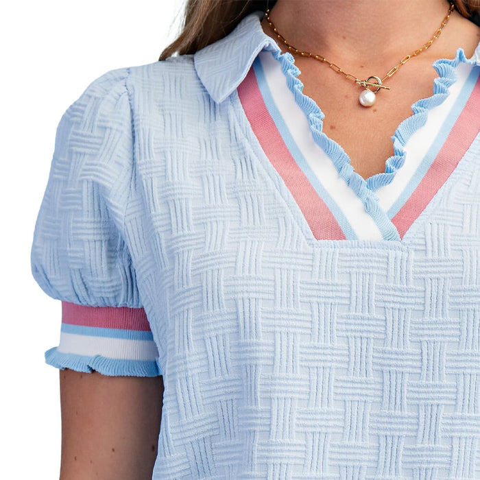Golfio - Gigio Textured V-Neck Golf Top Light Blue - 26 Women