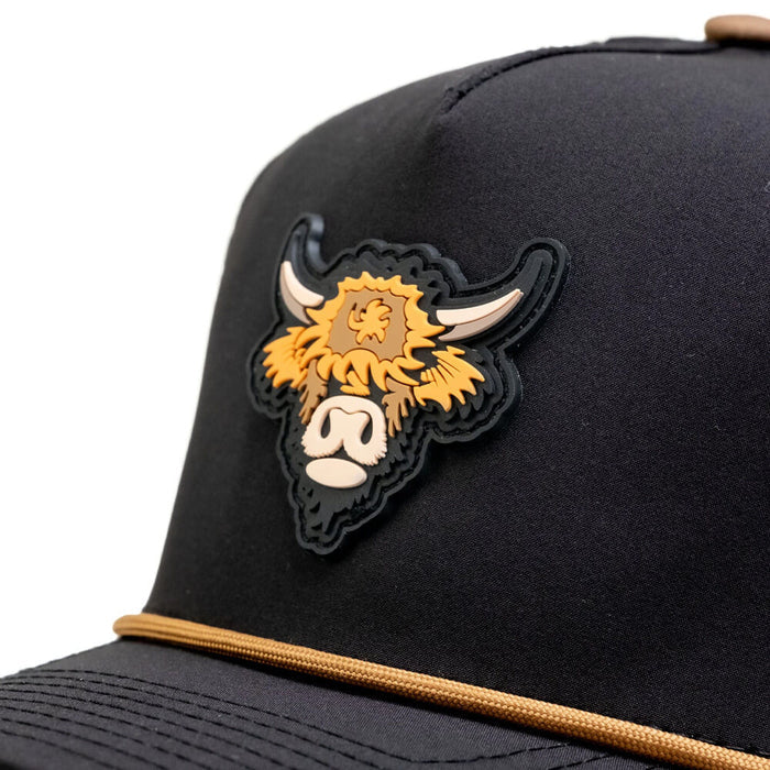 Golfio - Pins & Aces Highland Cow Perforated Rope Golf Cap Black - 25 Men