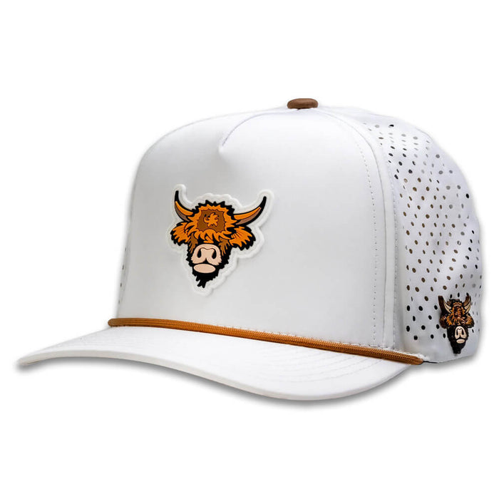 Golfio - Pins & Aces Highland Cow Perforated Rope Golf Cap White - 25 Men