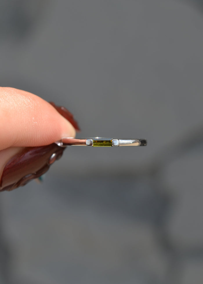 Green Stone Sterling Silver Band