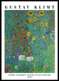 Farm Garden with Sunflowers by Gustav Klimt is a fine art print that feels like standing in the middle of a real country garden in full bloom. Tall sunflowers rise up on one side, while layers of tiny red, blue, pink, and white flowers fill the whole frame, right up to the edges. Klimt painted this from a farmhouse garden near Lake Attersee, and you can feel that lived-in, summer-garden energy in every bit of it. This is the kind of artwork that gives you a tiny escape every time you look at it, especially