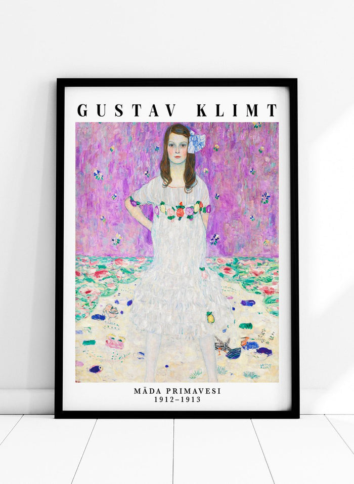 Gustav Klimt painted Mäda Primavesi exactly as she appeared to him. A girl who stood with total confidence, hands on hips, completely sure of who she was. The bright lilac backdrop and scattered florals make the whole portrait feel full of life, but it’s her expression that pulls you in.

This is the kind of art print that quietly lifts you. Every time you walk past it, you feel a little braver, a little lighter, and a little more like the version of yourself who doesn’t shrink from anything.