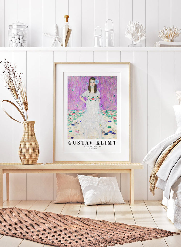 Gustav Klimt painted Mäda Primavesi exactly as she appeared to him. A girl who stood with total confidence, hands on hips, completely sure of who she was. The bright lilac backdrop and scattered florals make the whole portrait feel full of life, but it’s her expression that pulls you in.

This is the kind of art print that quietly lifts you. Every time you walk past it, you feel a little braver, a little lighter, and a little more like the version of yourself who doesn’t shrink from anything.