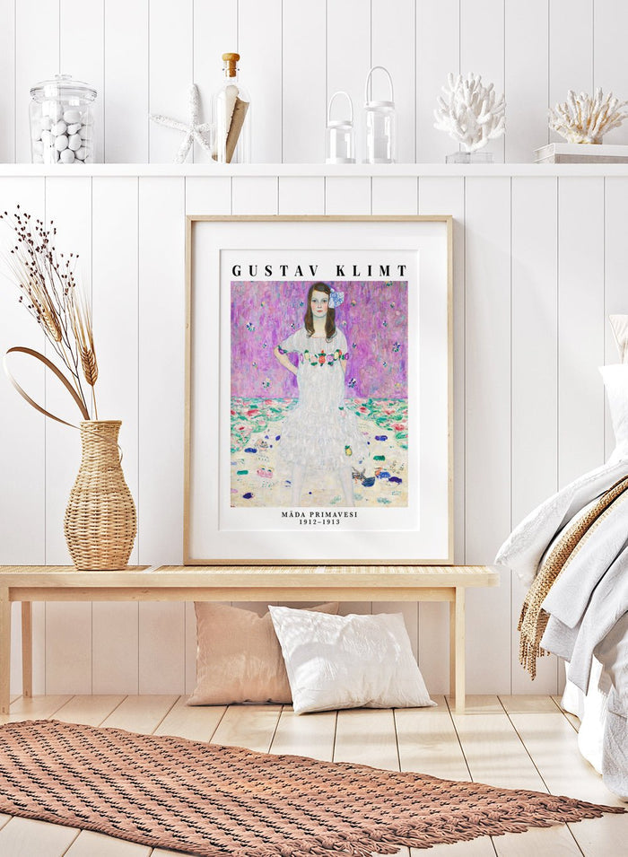 Gustav Klimt painted Mäda Primavesi exactly as she appeared to him. A girl who stood with total confidence, hands on hips, completely sure of who she was. The bright lilac backdrop and scattered florals make the whole portrait feel full of life, but it’s her expression that pulls you in.

This is the kind of art print that quietly lifts you. Every time you walk past it, you feel a little braver, a little lighter, and a little more like the version of yourself who doesn’t shrink from anything.
