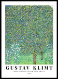 Rosebushes Under the Trees art print by Gustav Klimt is one of those paintings that feels like a memory. Klimt created it while spending summers by Lake Attersee, where he let go of heavy symbolism and focused on the beauty of everyday nature. The leaves turn into a mosaic of greens and yellows, almost buzzing with life, while the small rosebushes ground everything with a soft, gentle sweetness.