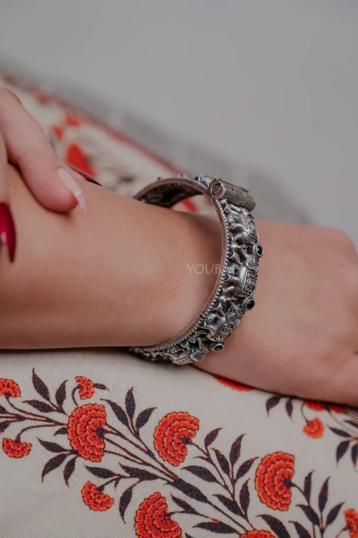 Hasi German Silver Free Size Kada Bracelet - Single
