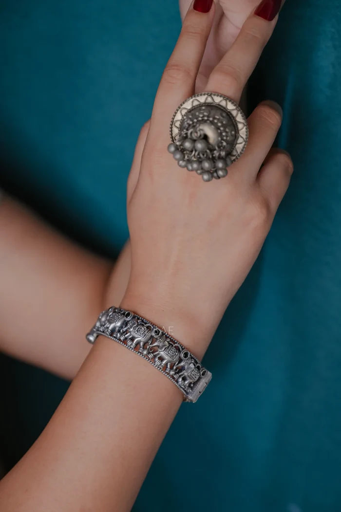 Hasi German Silver Free Size Kada Bracelet - Single