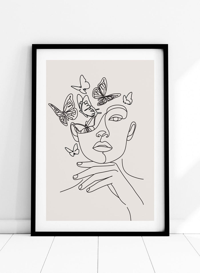 Head of Butterflies Line Art Print_Sugar & Canvas