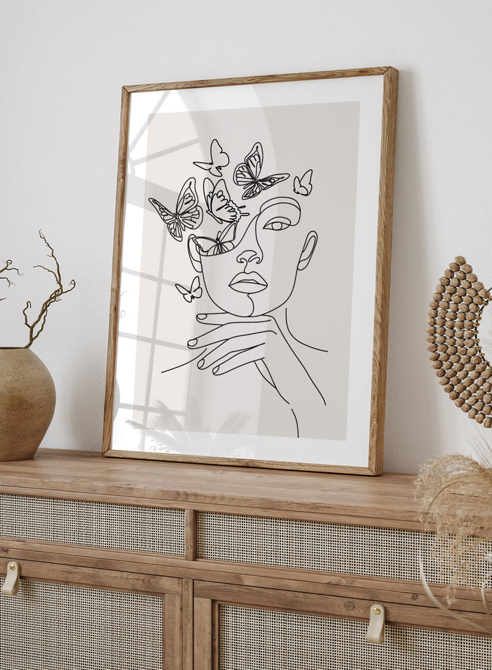 Head of Butterflies Line Art Print